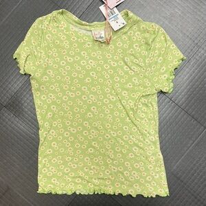 BELLE DU JOUR TINY TEE GREEN DAISY FLORAL JUNIORS SIZE SMALL